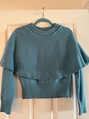 LOFT Teal Layered Cape-Knit Sweater
